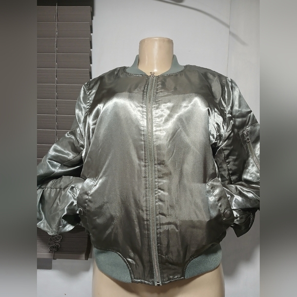 Forever 21 Shiny Silver Bomber Jacket - Picture 1 of 9